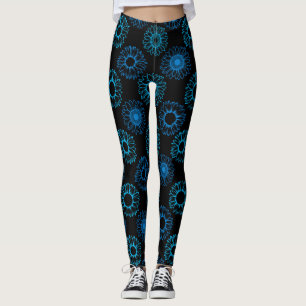 Legging Azul Girassóis Padrão Preto BG