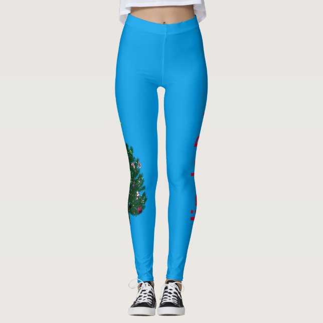 Legging Azul-jingle da árvore de Natal (Frente)