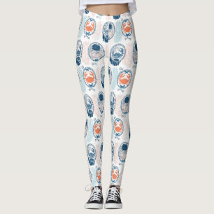 Legging Azul Laranja Caranguejo Náutico Padrão Listrado Co