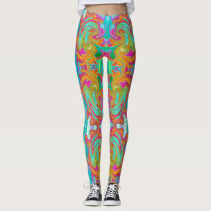 Legging Azul, Laranja e Rosa Quente Abstrato Retro Groovy