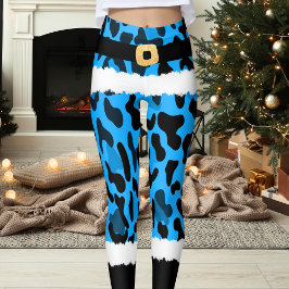 Legging Azul Leopardo Imprime Papai Noel Figurino Natal