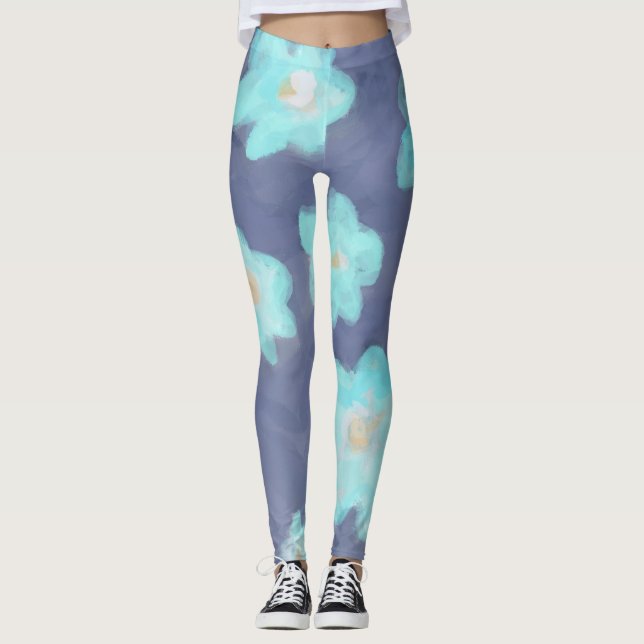 Legging Azul-marinho-azul-cinzenta-floral-lacrimejante (Frente)