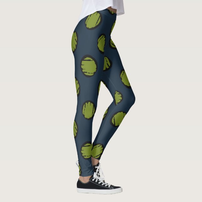 Legging Azul marinho com Pernas de Pontos Verdes do Moss (Direita)