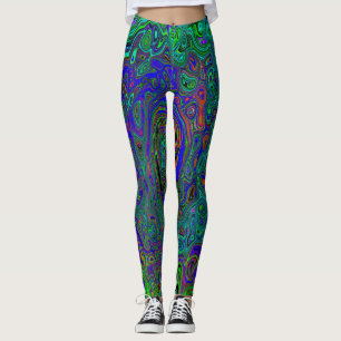 Legging Azul Marmoreado e Redemoinho Abstrato Retrô Aquama