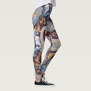 Legging Azul Marrom Vintage Paisley Novo