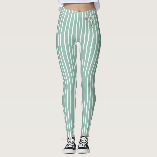 Legging Azul Ovo de Pato Listrado Stylish Watercolor Daisy (Frente)