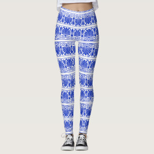 Legging Azul-padrão árabe mediterrânico grego
