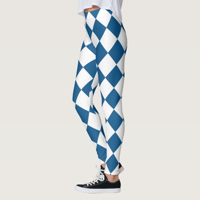 Legging Azul | Padrão Branco Clássico de Harlequins (Esquerda)