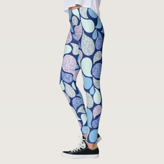 Legging Azul-padrão de Paisley com brilho moderno (Esquerda)
