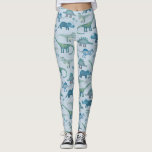 Legging Azul Padrão do Dinossauro<br><div class="desc">Dinossauros brancos bonitos num fundo azul de médio.</div>
