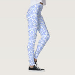 Legging Azul Pó e Damasco Floral Branco<br><div class="desc">Cor damasco floral branca e azul em pó.</div>