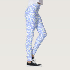 Legging Azul Pó e Damasco Floral Branco