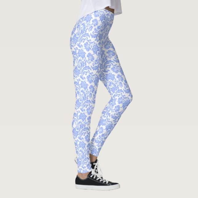 Legging Azul Pó e Damasco Floral Branco