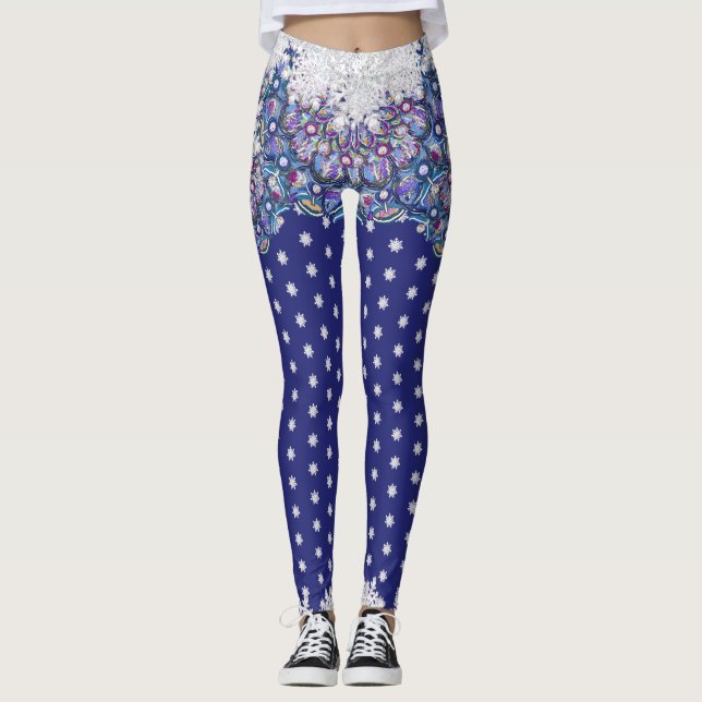 Legging Azul-rocha e floco de neve (Frente)