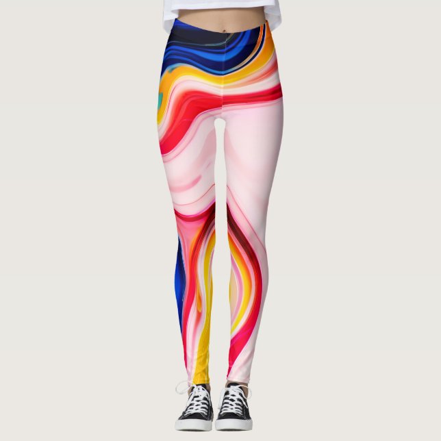 Legging Azul Rosa amarelo branco mármore falso bastante mo (Frente)
