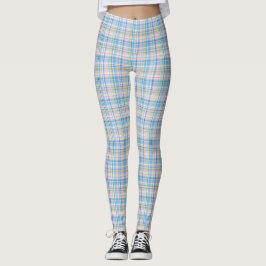 Legging Azul Rosa Amarelo Preppy Xadrez Madras Tartan