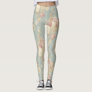Legging Azul Rosa Branco Floral Flores Shabby Chic