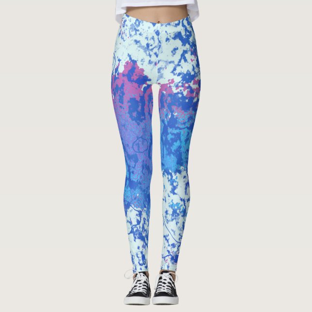 Legging Azul, rosa e abstrato branco (Frente)