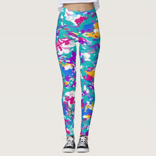 Legging Azul, rosa e amarelo (Frente)
