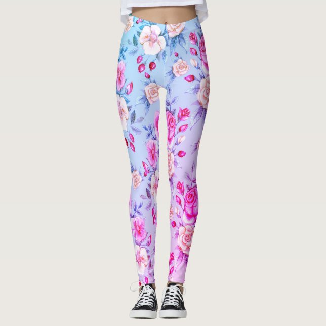Legging Azul-rosa escuro Floral (Frente)