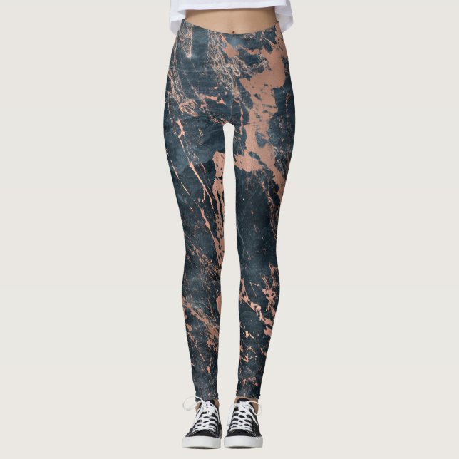 Legging Azul Rústico Nebuloso e Mármore Cor-de-Rosa Dourad (Frente)