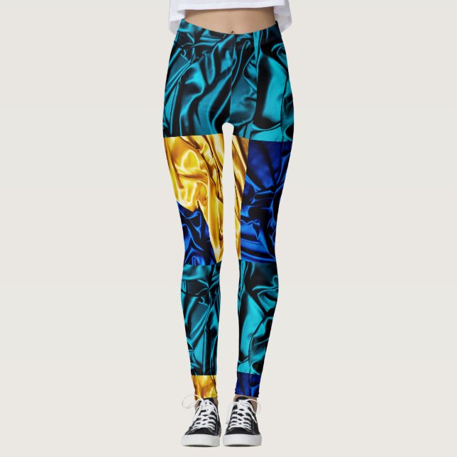 Legging Azul-seda radiante e leggens Douradas (Frente)