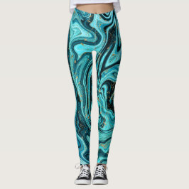 Legging Azul Turquesa & Dourado Chic Suave Moderno Abstrat
