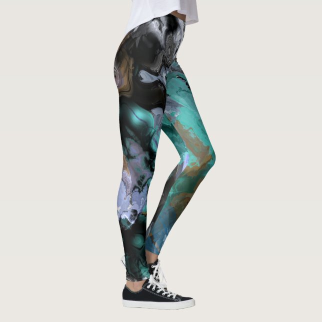 Legging Azul, Turquesa e abstrato púrpura (Direita)