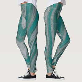 Legging Azul-turquesa e Cinza Padrão Ondulado Chic Natural