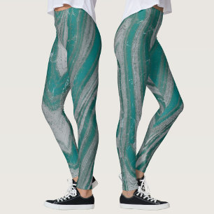 Legging Azul-turquesa e Cinza Padrão Ondulado Chic Natural