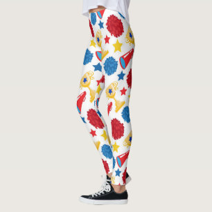 Legging Azul Vermelho Amarelo Estrelas Cheerleader Pom