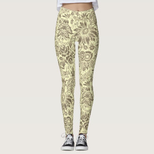 Legging Azulejo cerâmico floral flores amarelas vintage bo