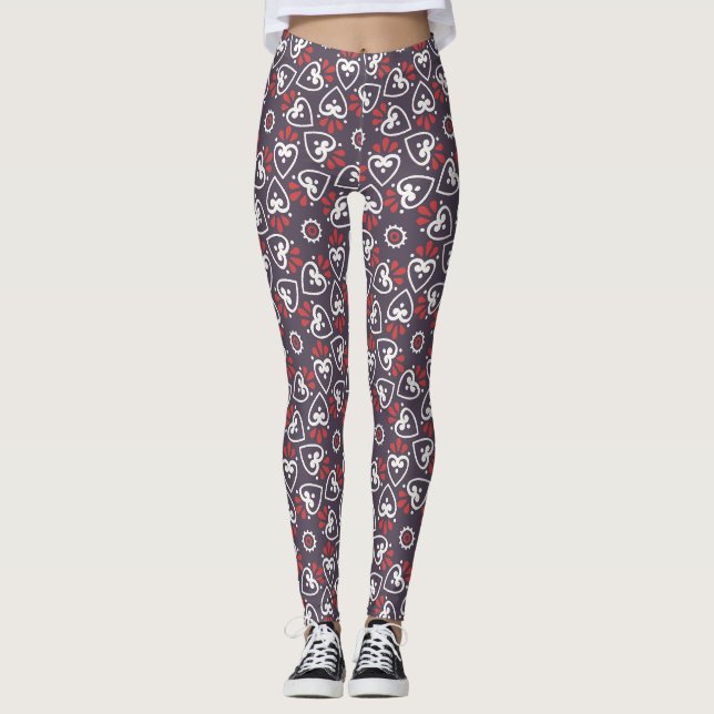 Legging Azulejo de Coração Folk Boho (Frente)