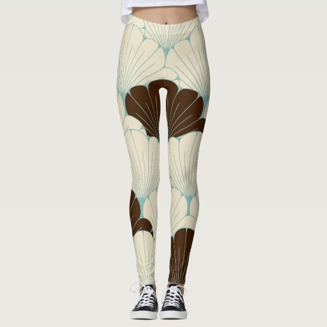 Legging Azulejo de Folhagem Azul Estilo Japonês (Frente)