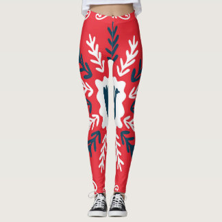 Legging Azulejo de Natal Folk Doodle Art