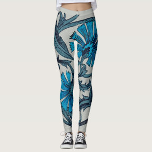Legging Azulejo decorativo rústico de arte floral azul vin