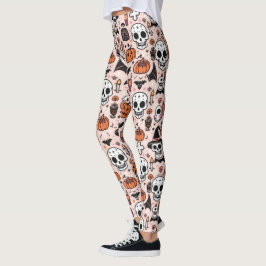 Legging Azulejo do tema do Dia das Bruxas Rosa Spooky