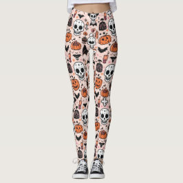 Legging Azulejo do tema do Dia das Bruxas Rosa Spooky