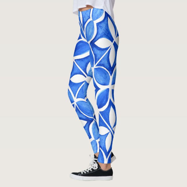 Legging Azulejo Italiano da Cor do Mar Azul (Esquerda)