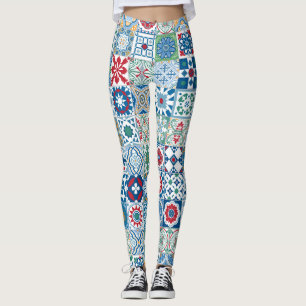 Legging Azulejo marroquino - azul e vermelho