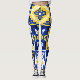Legging Azulejo Português Vintage Praça Azul Amarelo