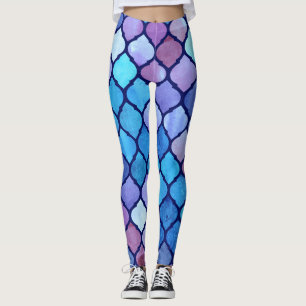 Legging Azulejos árabes geométricos com Abstrato de Aquare