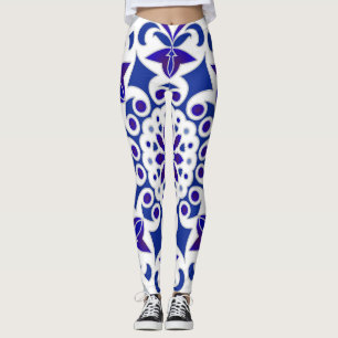 Legging Azulejos Azulejos Azuis e Brancos do Indigo