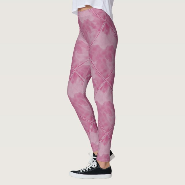 Legging Azulejos Checkered cor-de-rosa simples (Esquerda)