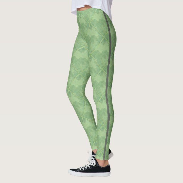 Legging Azulejos Checkered verdes simples com linhas (Esquerda)