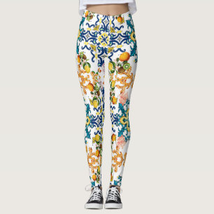 Legging Azulejos de colheita portugueses kiwi e limão cu