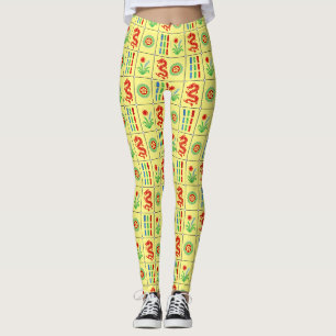Legging Azulejos de Mahjong LG #4 Vermelho Verde Azul Amar