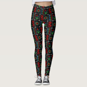 Legging Azulejos de Mahjong LG #4 Vermelho Verde Azul Pret