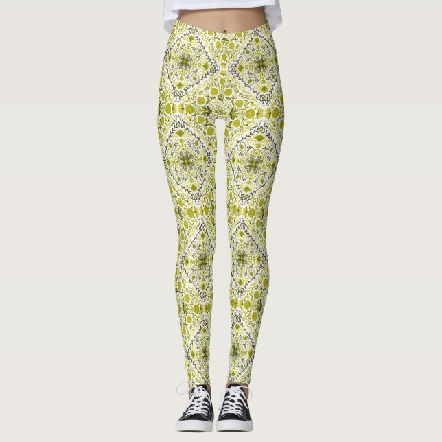 Legging Azulejos Florais em verde (Frente)