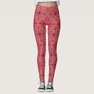 Legging Azulejos florais em vermelho e melancia rosa